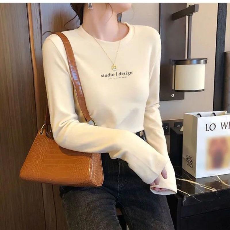 

Корейская версия Покажи вес Стройнящая Принт Буква Досуг Универсальный Повседневный Мода Женская футболка с длинным рукавом Осень 2024 S