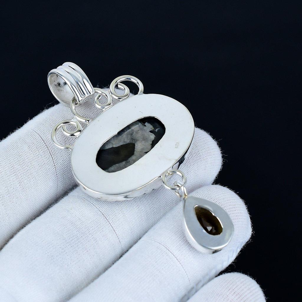 Mud Crack Fossil Pendant, 925 Sterling Silver Handmade Jewelry, Smoky Topaz Silver Pendant, Party Wear Jewelry For Women's, Pendant Christmas Jewelry