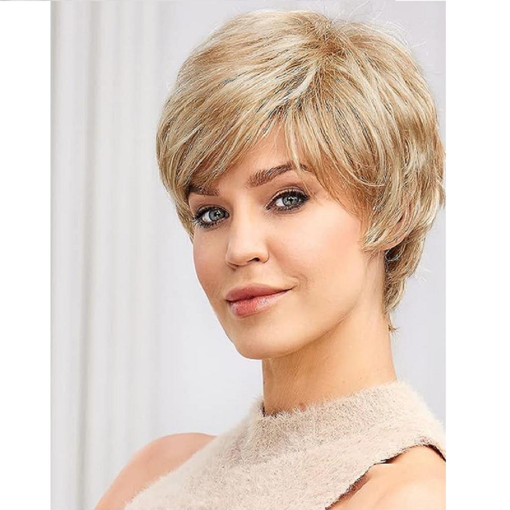 Kort krøllete kvinner Blond brun parykk Syntetiske fluffy parykker Naturlig hår for damer Daglig bruk Cosplay parykker Varmebestandig parykk