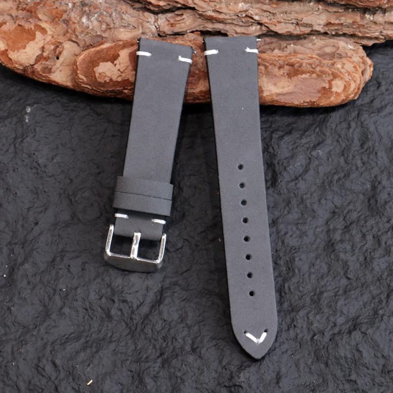 Universal Quick Release Matte Leather Watch Strap for Huawei - Retro Crazy Horse Leather with Apricot Tail, Sizes 18/20/22