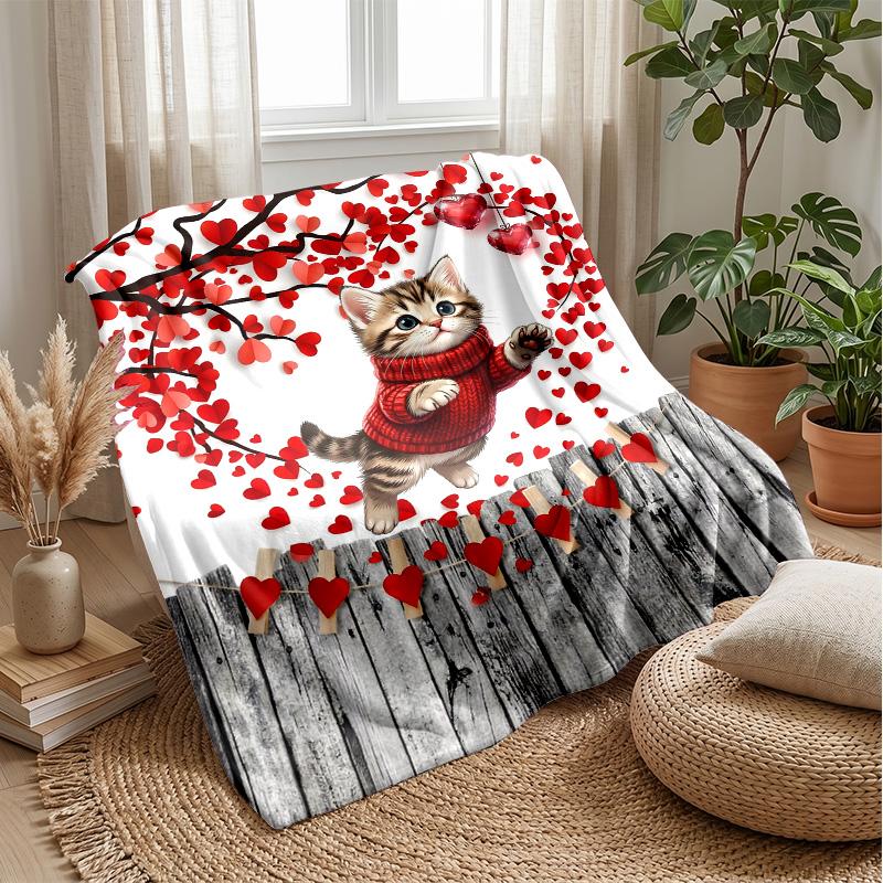 Kitten and Rubber Duck In Waves Theme Blanket Lightweight Warm Flannel Blanket Decorative Throw Blanket for Home Decoration