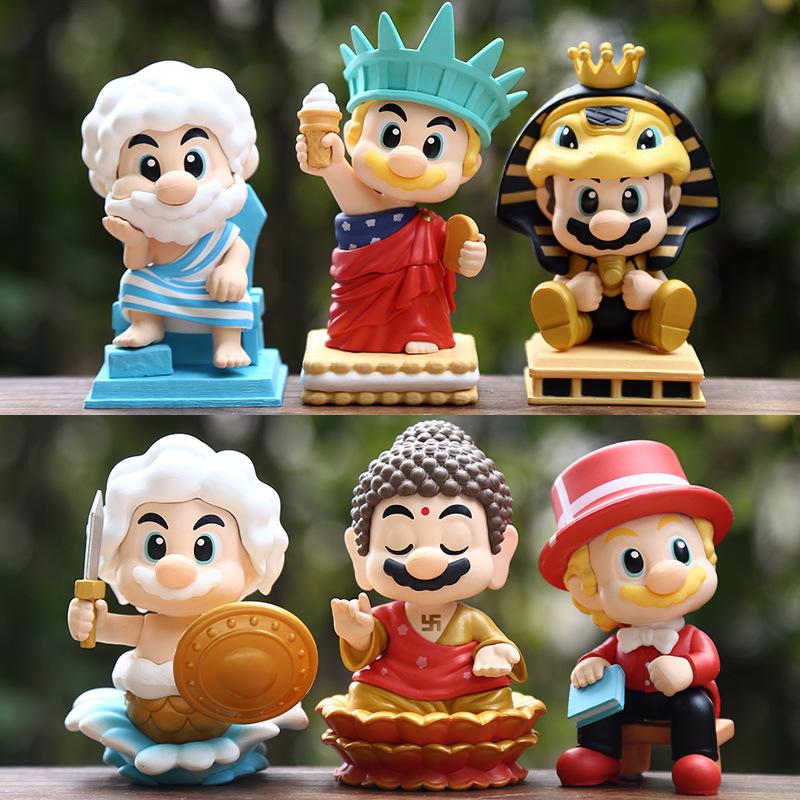 6pcs Mario Action Figure Anime Cosplay Game Doll Collectible Toy Car Display
