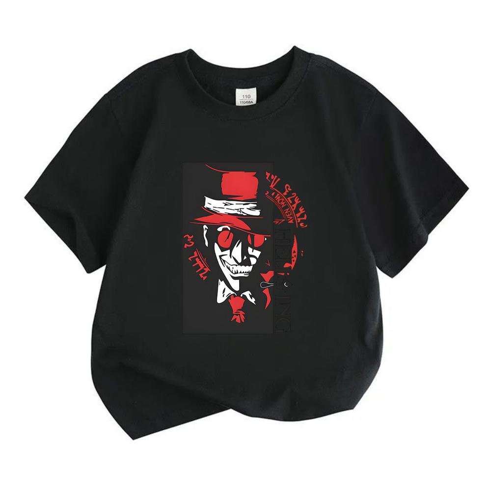 Kids Boys Girls 100% Cotton Crew Neck Short Sleeve T-shirt, Cool Vampire Character Graphic Print Casual Soft Breathable Tee for Daily Street Wear Summ