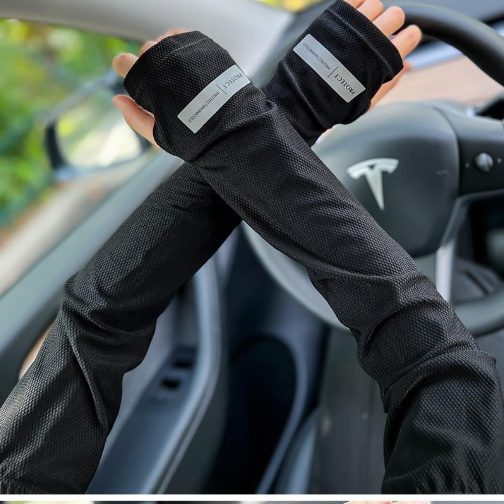 Summer High Elastic Ice Silk Fingerless Arm Sleeves Cooling for Cycling Hiking чёрный