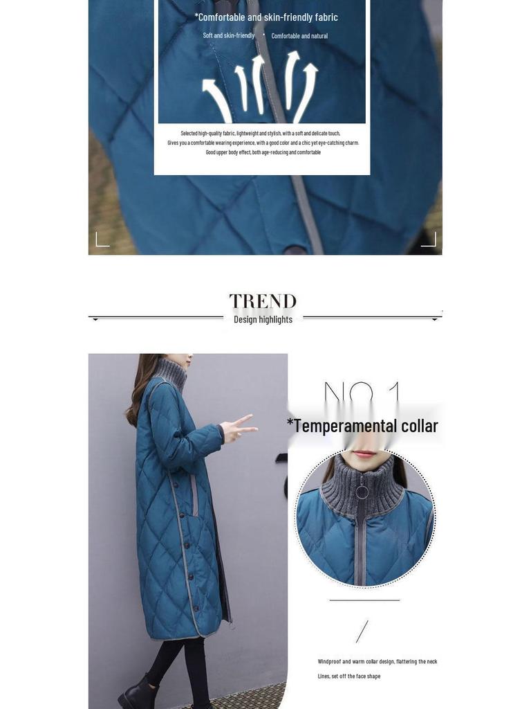 2023 Autumn/Winter Women's Mid-Length Korean Plus Size Lightweight Down Cotton Coat Jacket