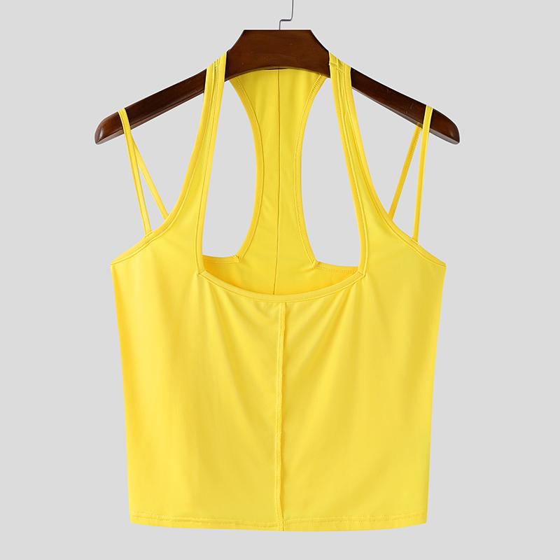 

INCERUN Men Square Collar Sleeveless Tank Tops Slim Strap Backless Cropped Camisole 3XL жёлтый
