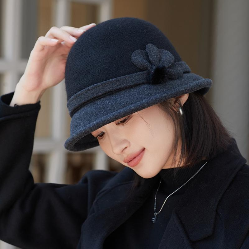 Woolen Bucket Hat Autumn and Winter Outdoor Leisure Windproof Warm Basin Hat Retro British Style Hat Women