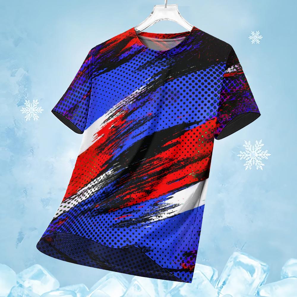 Męski T-shirt Drukowany 3D Koszulki Sportowe do Biegania Wielokolorowy Patchworkowy Drukowany T-shirt Oddychający Szybkoschnący Sportowy Top z Krótkim Rękawem