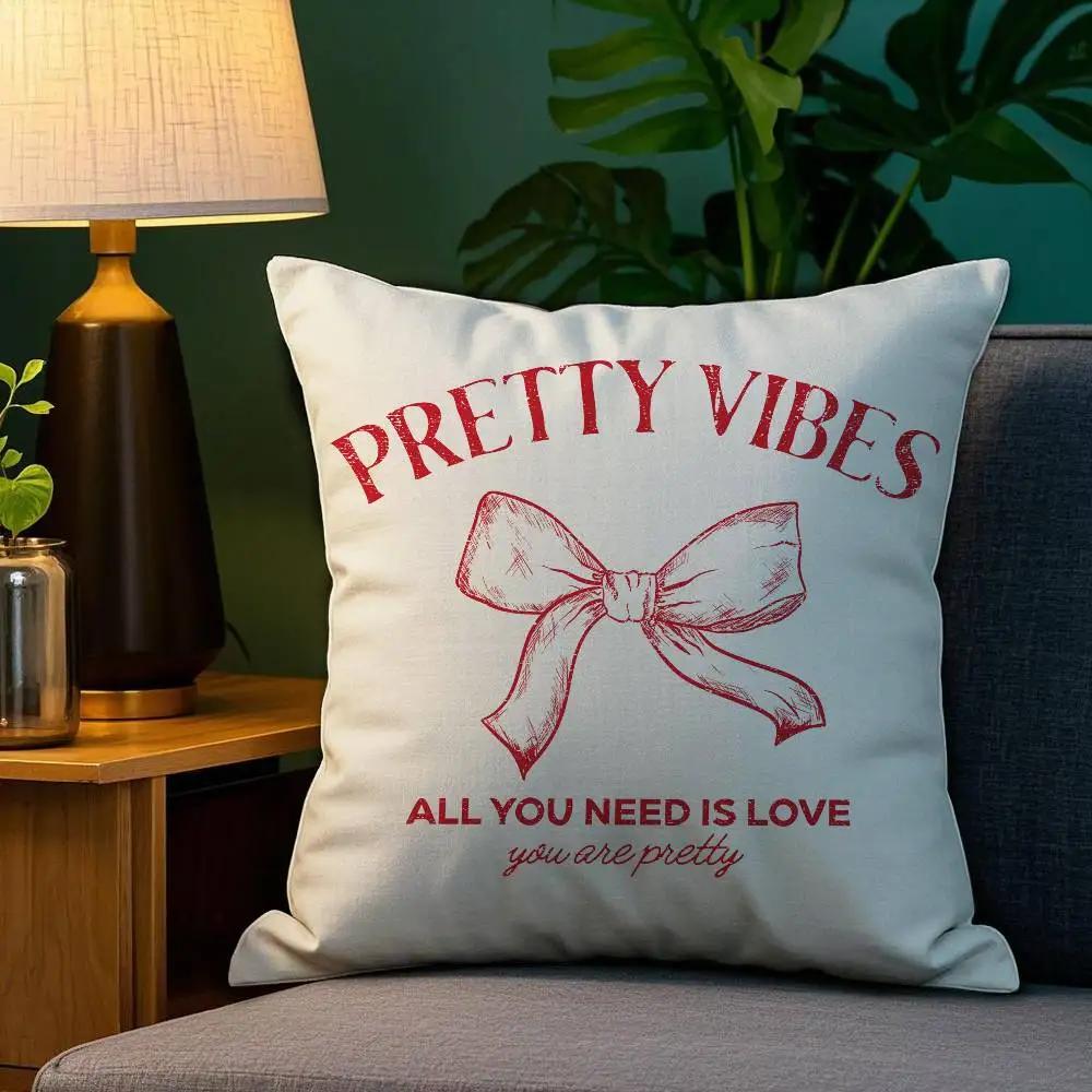 Korean Trendy Bow Pillow Case Plush Fabric Soft Double Sided Print Home Sofa High Quality Cushion Cover Throw