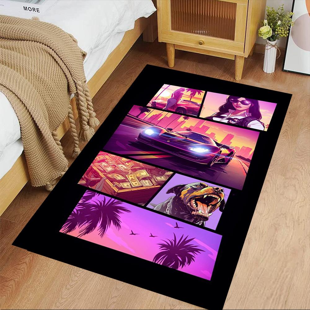 Grand Theft Auto Area Rug Design for Entryway Game Room Bedrooms Hallway Antislip Carpet Anime Office Decor Gift for Festivals