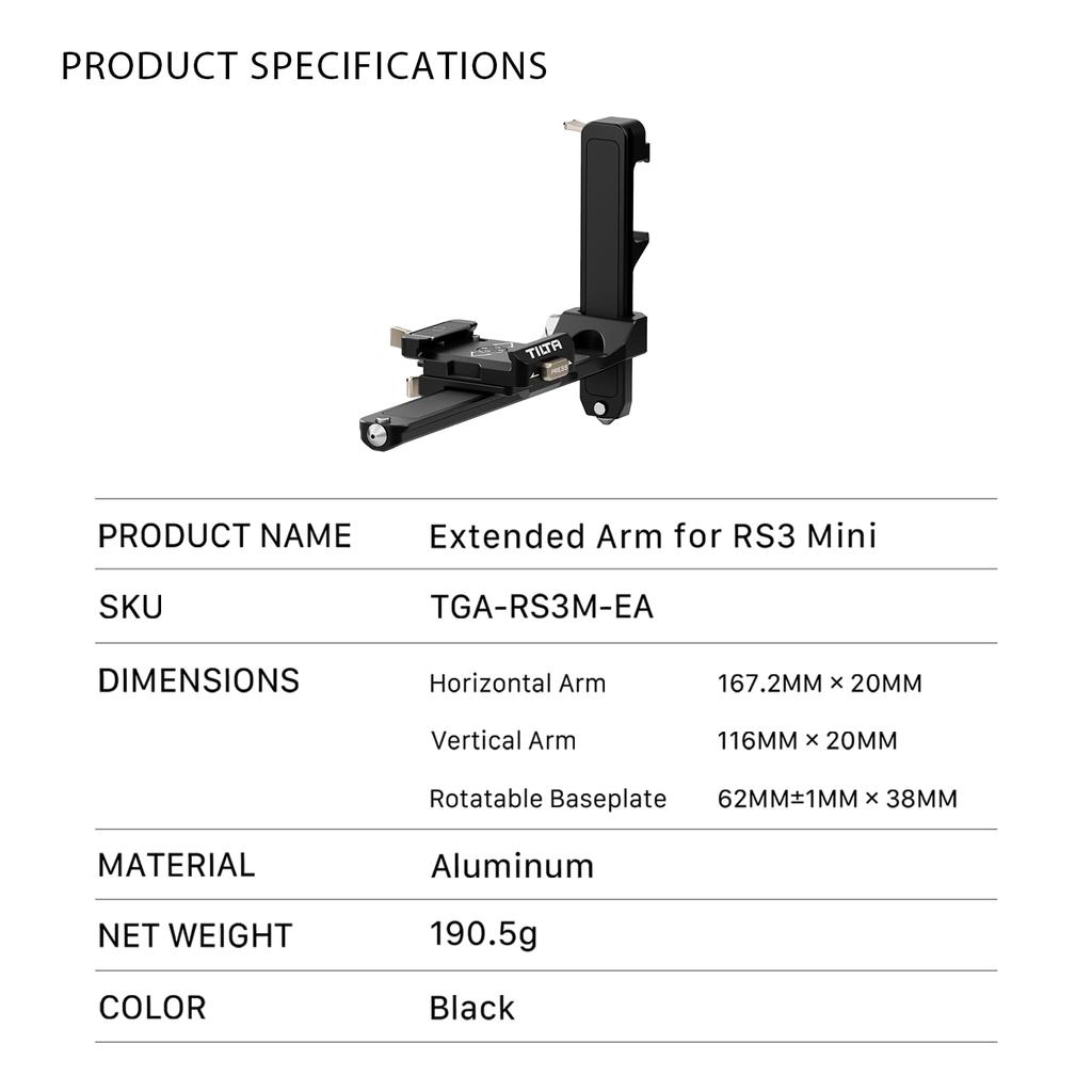 TILTA Extendable Arm with Rotating Quick Release Baseplate for DJI RS3 Mini Gimbal TGA-RS3M-EA