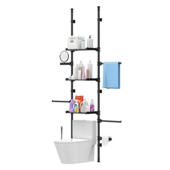 4-Tier Over The Toilet Storage Shelf, Adjustable Standing Bathroom Organizer, Heavy Duty Above Behind Toilet Laundry Space-Saving Shelving for Small