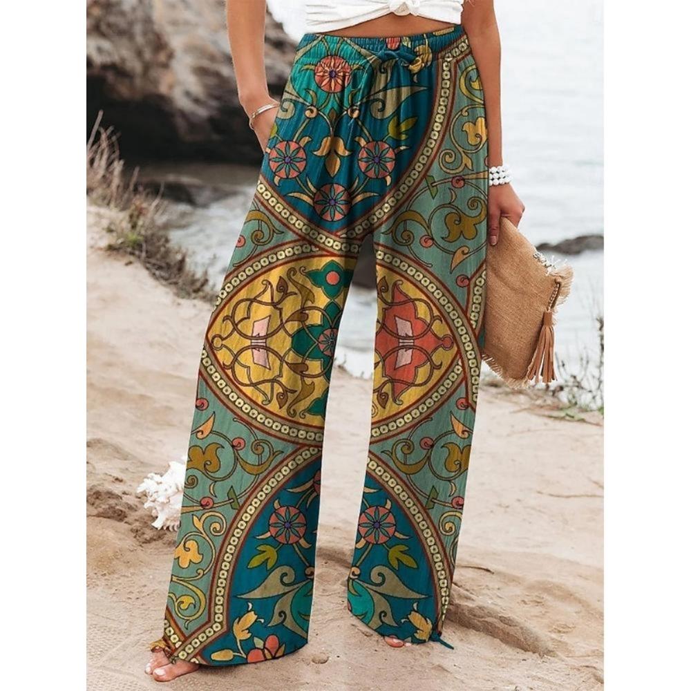 2026 New Peace & Love Graffiti Wide Leg Pants Women's Elastic Waist Casual Trousers Quick Dry Summer Beach Boho Kids Streetwear