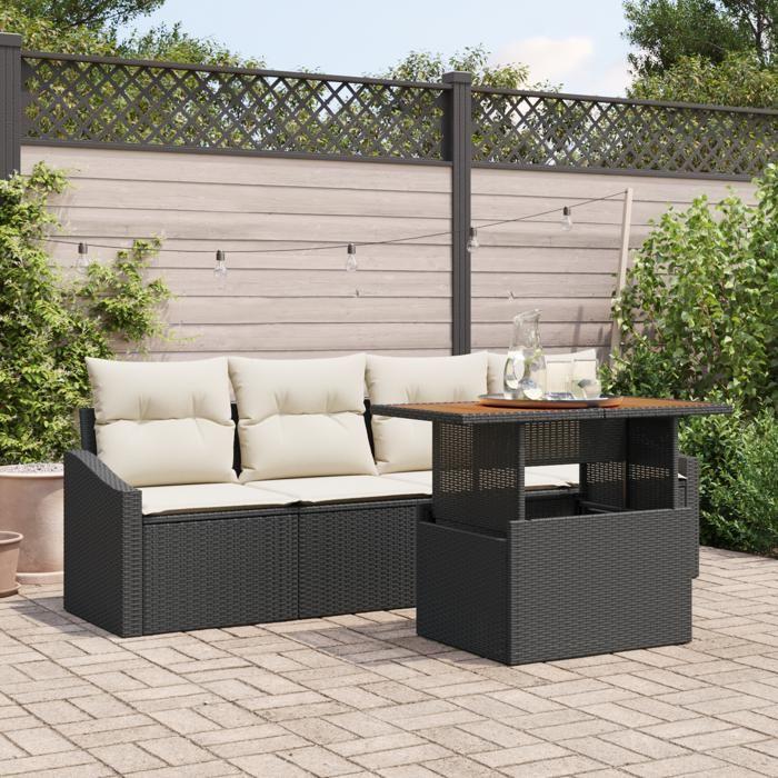 VidaXL Ensemble de Canapé de Jardin 5 Pièces avec Coussins Noir en Rattan Poly 3358504