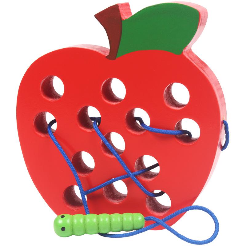Wooden Caterpillar Apple Lacing Toy: Early Education Game for Children