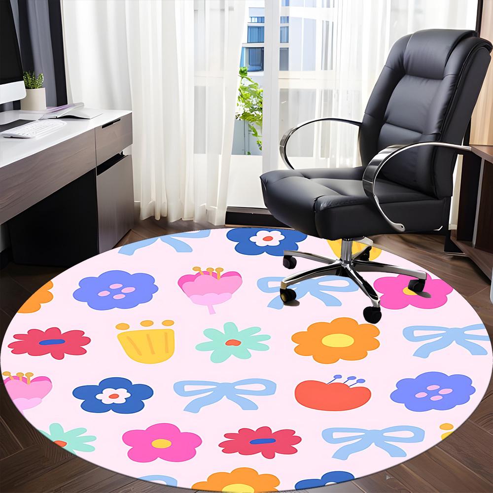 1pc Floral Decorative Office Round Rug, Non-slip, Soft and Durable Office Rug for Interior Decoration, Perfect for Office, Beautiful Decoration yy2603