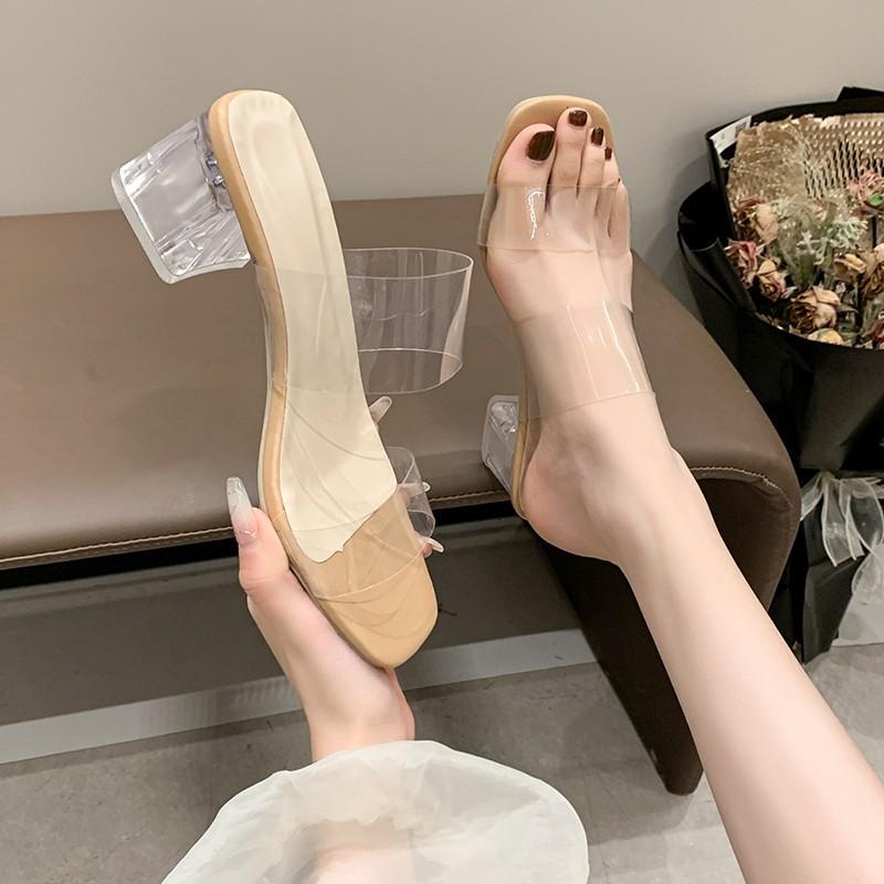 Fashion Summer Women Pumps Sandals PVC Jelly Slippers Open Toe Women  High Heels Transparent Perspex Slippers Shoes Heel Clear Sandals