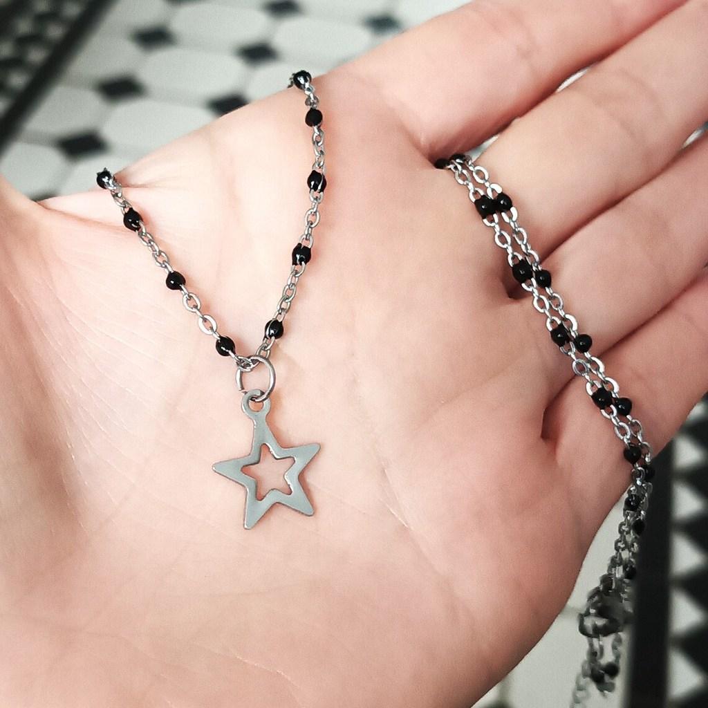 Dark Gothic Star Geometric Necklace For Women With Zinc Alloy Pendant 51cm Chain