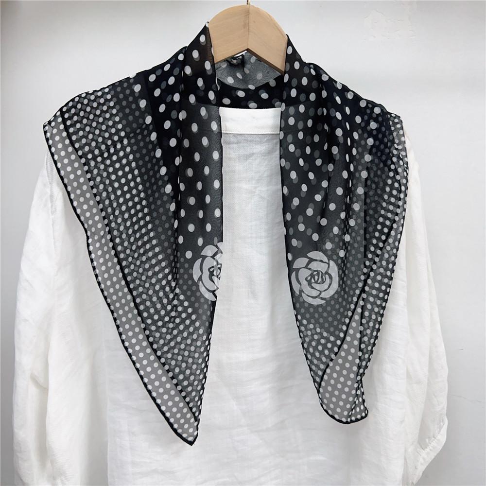 New ummer Silk French Black White Polka Dot Silk Scarf Elegant Thin Scarf Shawls And Wraps Neck Scarves