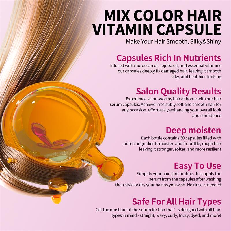 SEVICH 30pcs Hair Vitamin Serum Capsules, Mixed Color Leave-In Hair Oil with Argan & Jojoba Oil, Repair Treatment for Dry Damaged Frizzy Hair Care
