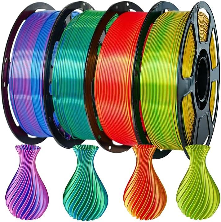 Tri-Colors Silk PLA 3D Printer Filament, PLA Filament 1.75mm, Dimensional Accuracy +/- 0.02 Mm, 1KG, Coextrusion 3D Filament