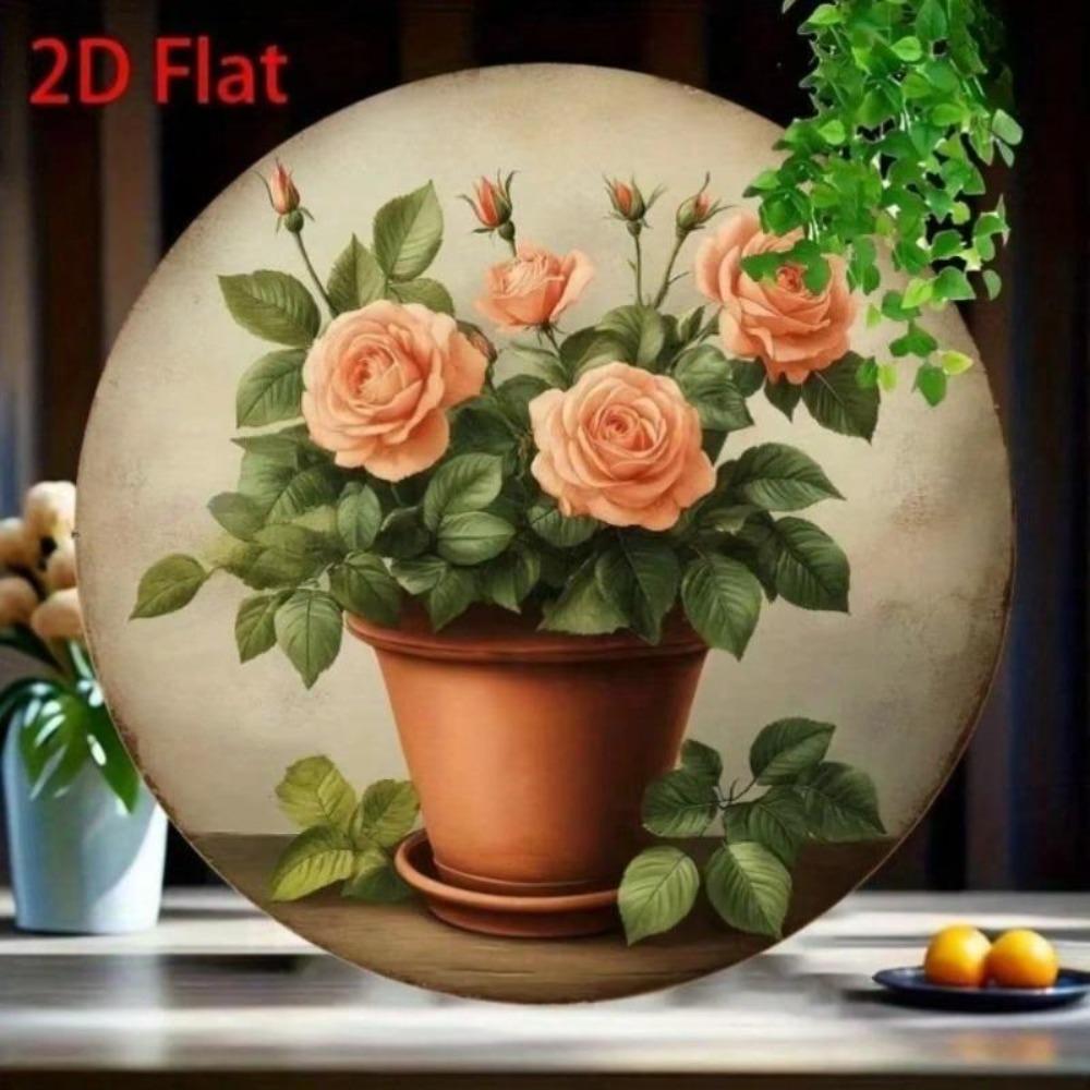 Vintage Floral Iron Wall Art Pink Roses Metal Sign for Home Decor Indoor Outdoor