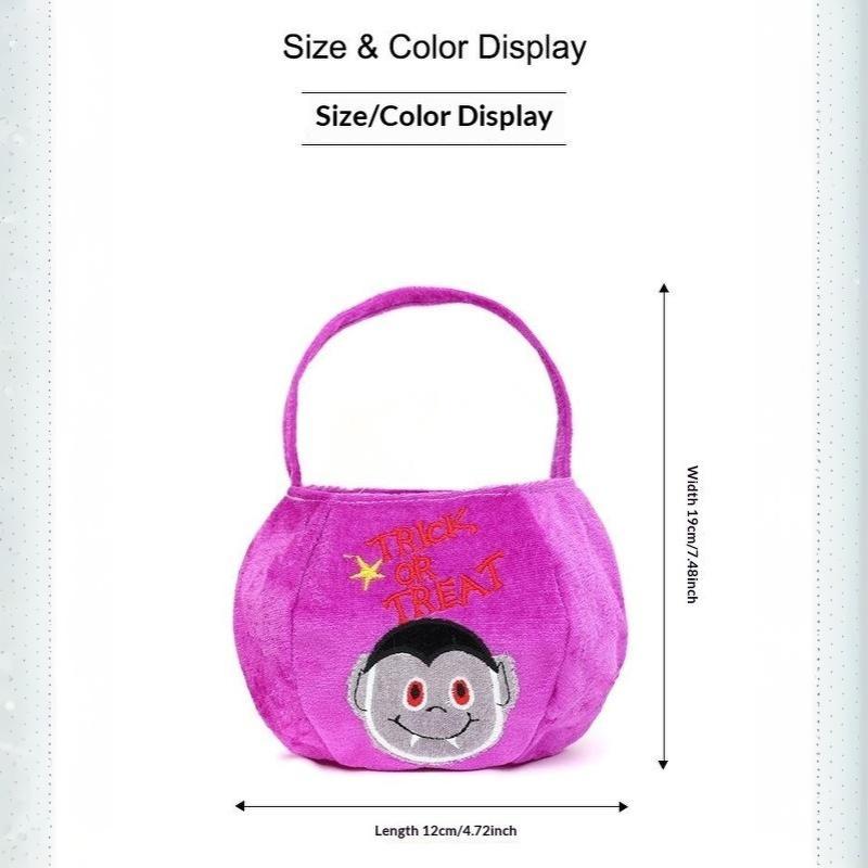 Halloween Plush Candy Hand Bag Pumpkin Vampire Cat Pattern Handheld Gift Baskets Halloween Party Candy Tote Bag Favors