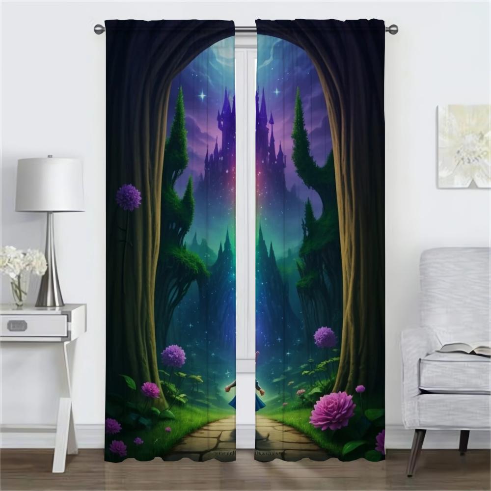 Verdunkelungsvorhang für Zimmer, 2 Paneele, Kinderillustrationen, elegante Zimmervorhänge, Innenvorhänge für Zuhause, Tüll für Schlafzimmer