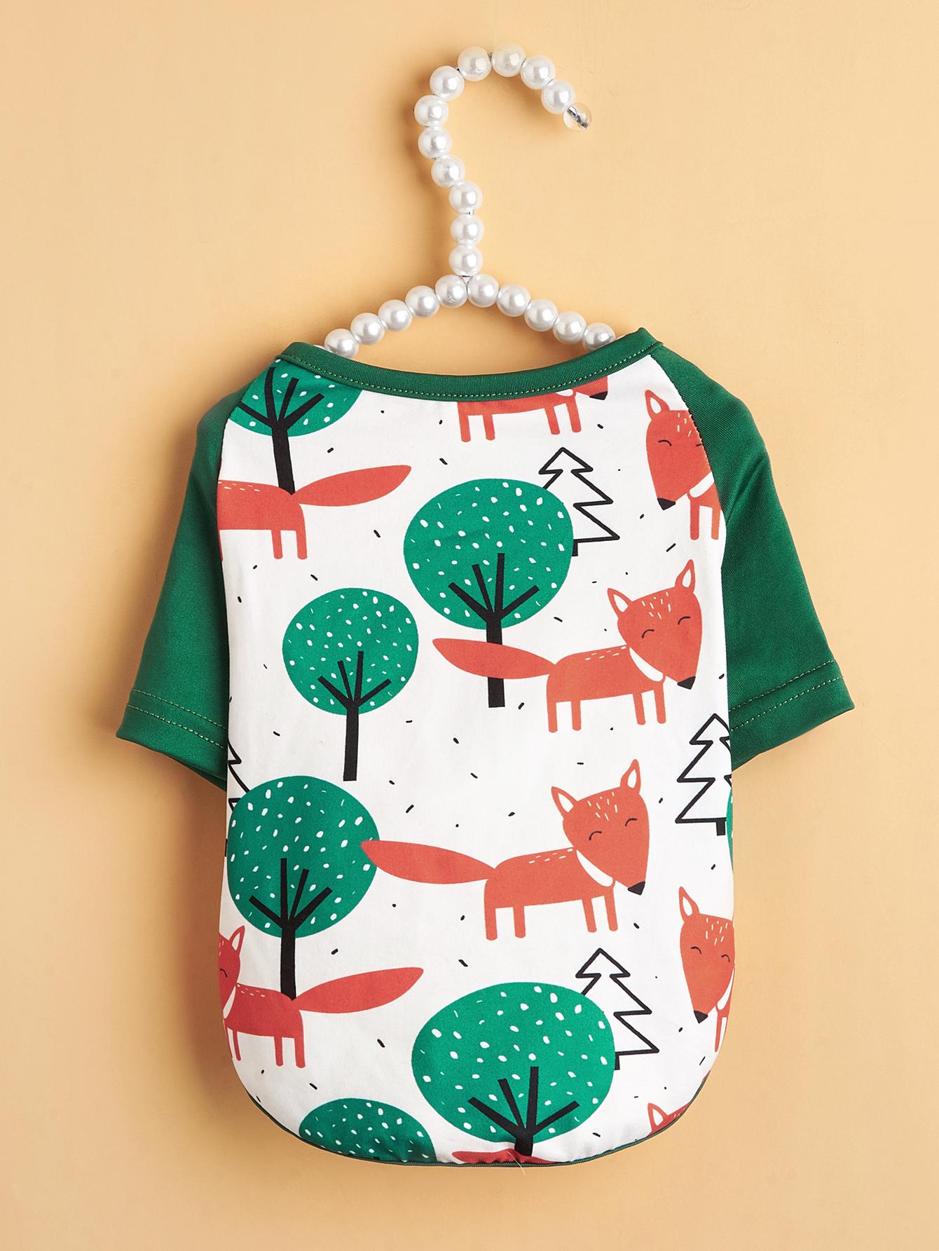 

Dog T-Shirts with Sunflower/Fox-Tree Prints, Trendy Daily Puppy Clothes Attire for Small Dogs Cats Outdoor Costume Party Outfits XS