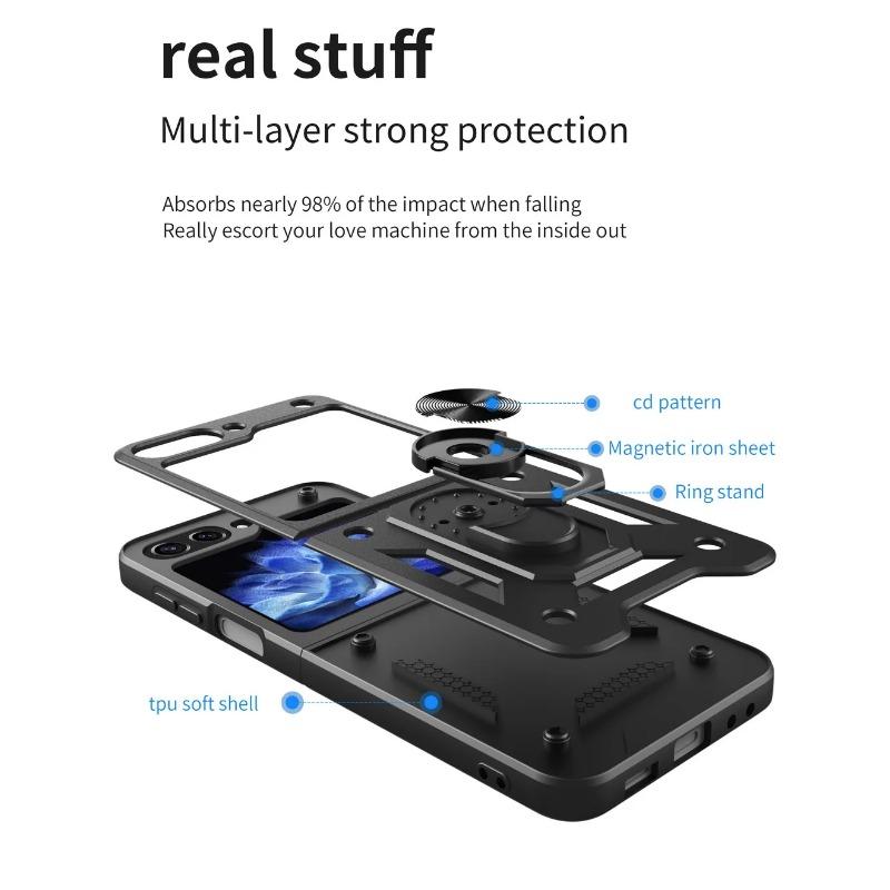 Camera Protection Case for Samsung Z Flip 6 5 4 3 Galaxy Z Flip6 Flip 5 4 3 Armor Hybrid Ring Back Cover