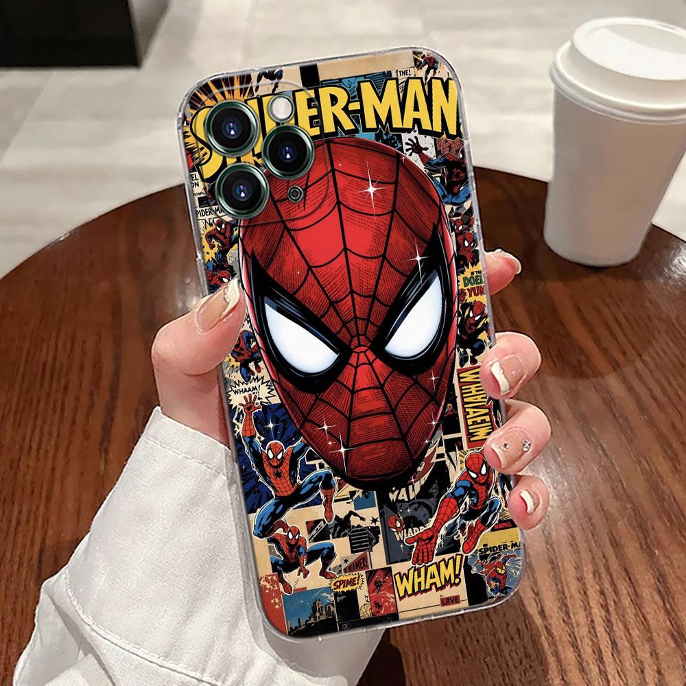 Spiderman Marvel Transparent Phone Case For iPhone 17 Pro Max 17E 11 12 13 14 15 16 Pro Max 15 Plus 17 Air 16E 7 XS Soft Cover