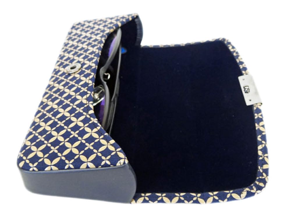 Inden H Glasses Hard Navy Blue Deerskin with White Shippo Pattern [Inden-ya] Case, Type, 4206, Lacquer,