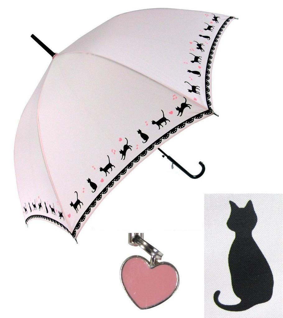 Okamoto Harajuku Store Rain Jump Cat 8 Cute and Stylish Long Black with Heart Gift Women's Umbrella, Umbrella, Pattern, Ribs, Umbrella, Cat, 60cm,
