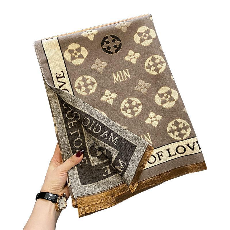 New Korean Style Printed Faux Cashmere Scarf for Women Air Conditioned Shawl New Double Sided Thickened Scarf for Autumn and Winter