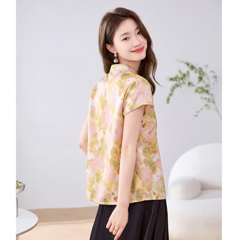 ORIGIN Women's Retro Chinese Style Printed Stand Collar Blouse