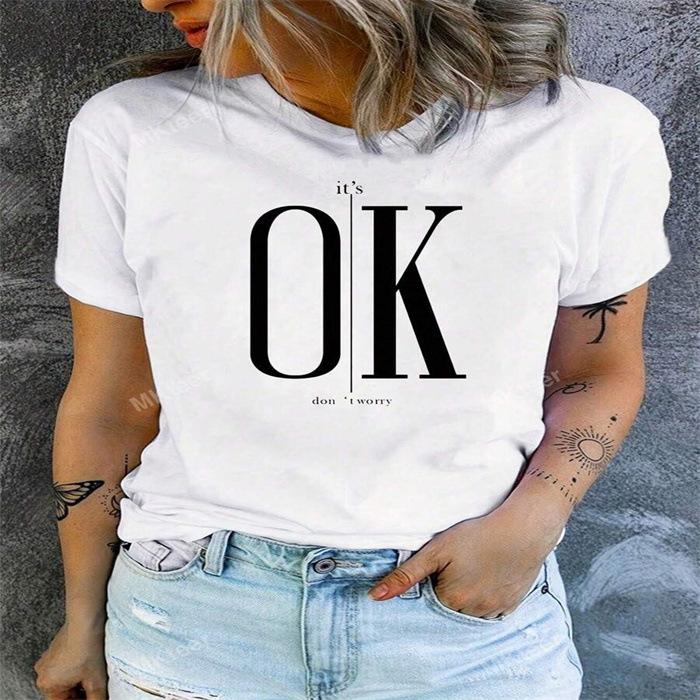 Sommar damer rundhalsad ren bomull tryckta t-shirts