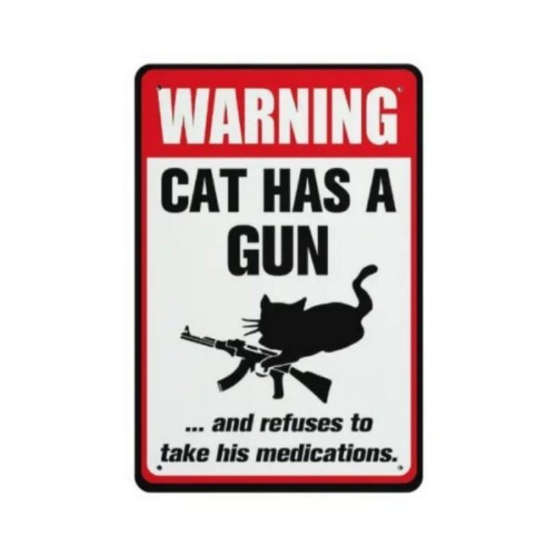 Funny Cat & Dog Warning Sign Humor Cat Wall Art Metal Plaque Signs Home Yard Decor Pet Retro Posters Gift for Cat Lovers