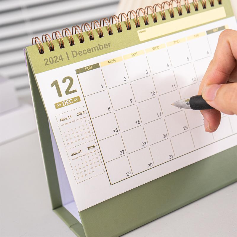 Small Desk Calendar 2024-2025, Standing Flip Desktop Calendar From 2024 To 2025 - Metal Ring Twin-Wire Binding Desktop Calendar