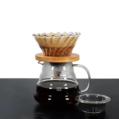 Kaffeezubereiter V60 Glas Trichter Drip Kaffeemaschine V01 V02 Filter Transparent Wiederverwendbar Pour Over Aufbrühbecher mit Holzhalter