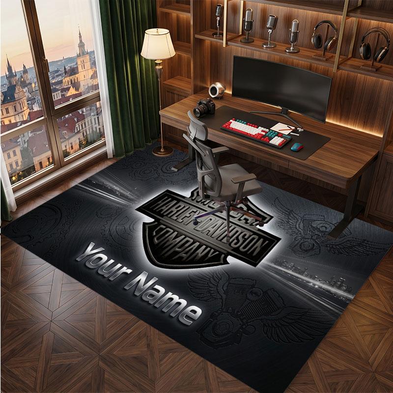 Tappeto in Velluto di Cristallo Personalizzato Harley-Davidson, Tappeto Morbido Antiscivolo con Testo Nome Personalizzato per Soggiorno Camera da Letto