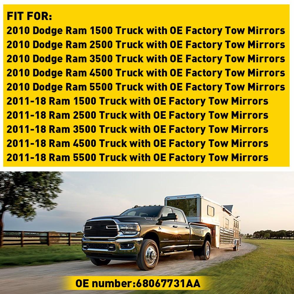 1Pcs Left Right Exterior Side Rearview Mirror Glass for Dodge Ram 1500 2500 3500 4500 5500 Truck with OE Factory Tow Mirrors