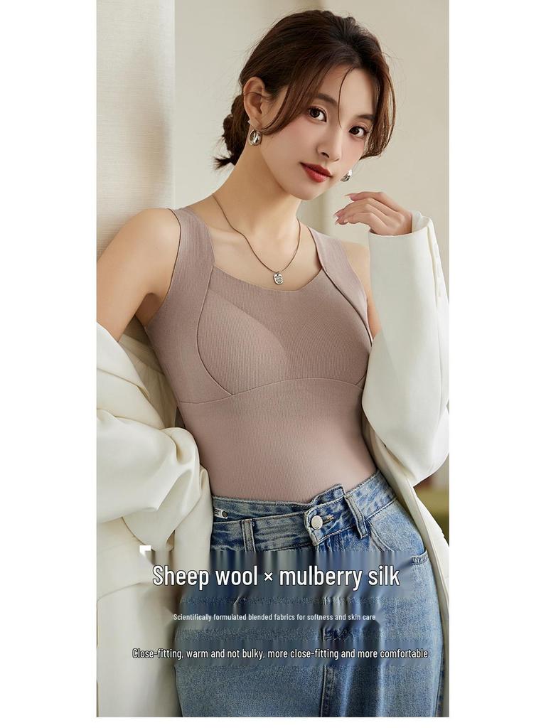 Damen Antistatische Lange Warme Weste: Eingebaute BH-Polster, Acryl, Weiche einteilige Innen- und Oberbekleidung für Herbst/Winter