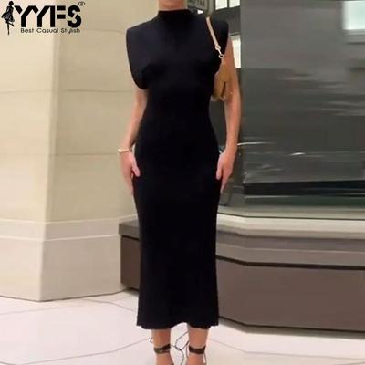 Women's Fashion Summer Spring Solid Color Print Sleeveless Half Turtleneck High Waist Casual Dresses