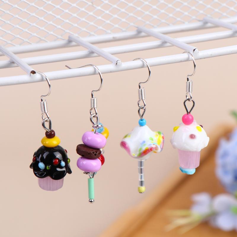 Asymmetric Handmade Geometric Candy Beads Ins Drop Earrings Women Dopamine Colorful Metal Earrings Gift