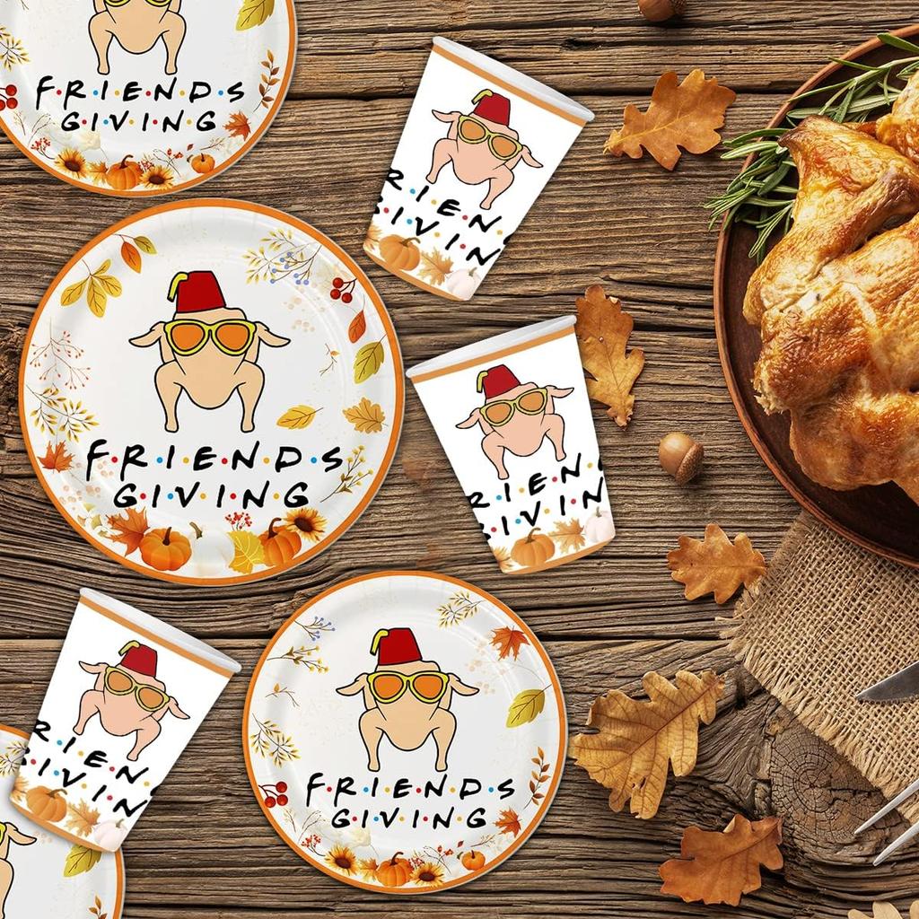 Friendsgiving Decorations Set Serves 25, Friendsgiving Party Decorations Plates and Cups, Thanksgiving Party Decorations, Thanksgiving Decorations