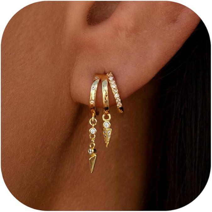 European and American Gold-Plated Tassel Earrings with Zircon Inlay