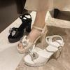 Fashion 2025 Fashion Summer Bow Heels Sandals Ankle Strappy Chunky Open Toe Big Size Knot Elegant Weeding Party Women Shoes