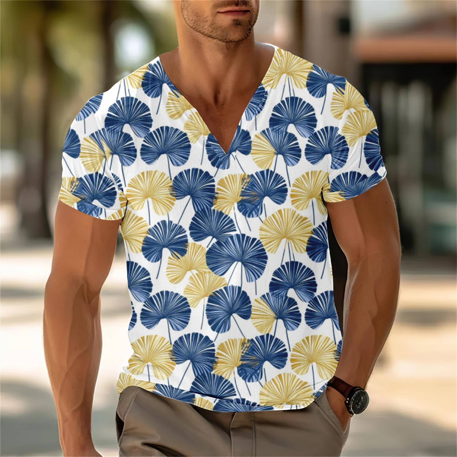 Men S V-Neck Casual Short Sleeved Loose Casual Fashionable Vacation Top L