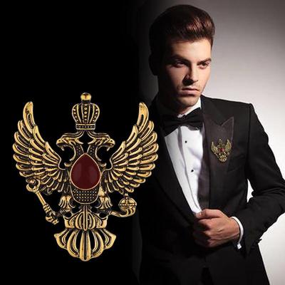 Broche Emblème Aigle Bicéphale Vintage, Épinglette Clé Couronne Style Punk Européen-Américain