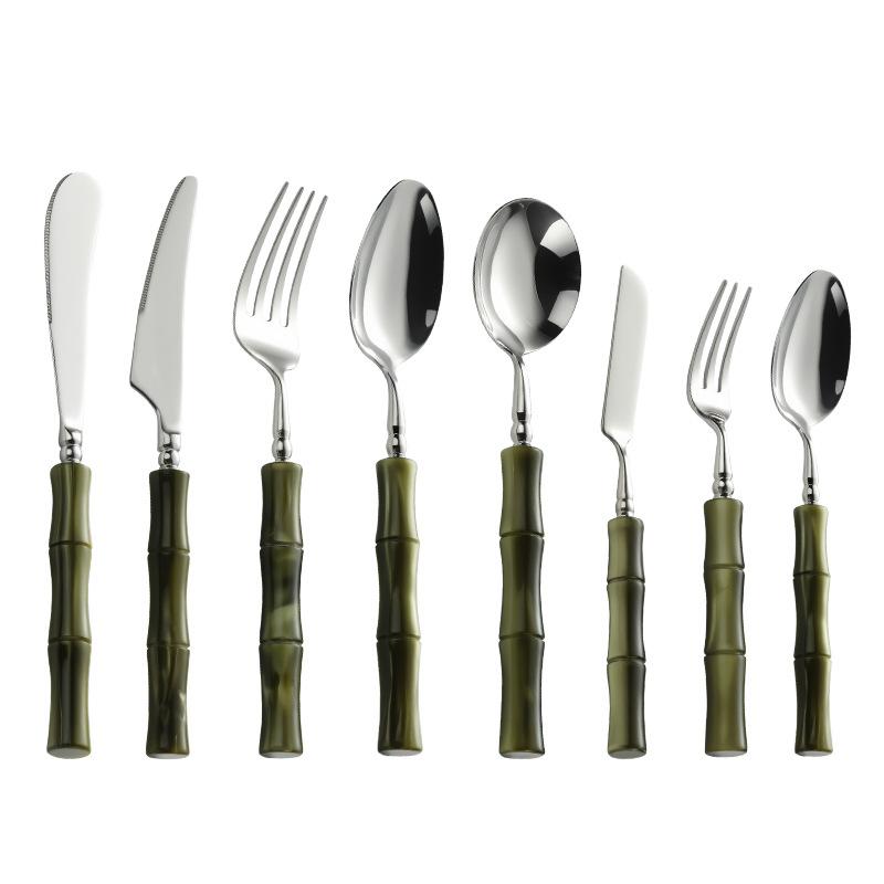 1PC Western Tableware Stainless Steel Bamboo Shape Handle Light Luxury Knife Fork Spoon Creative Household Goods